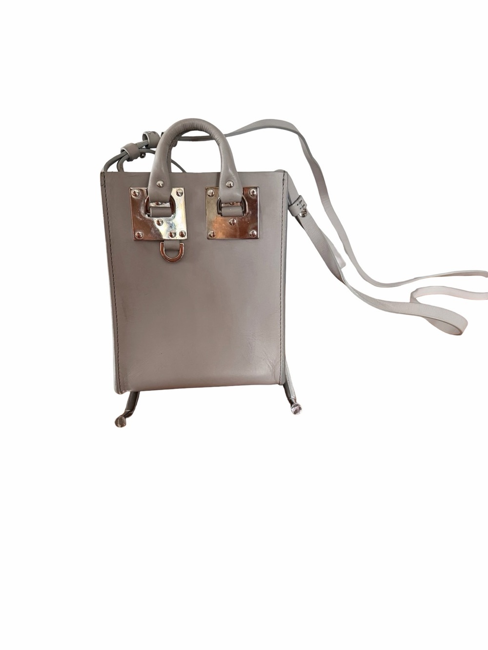 Sophie Hulme Taupe Leather Mini Satchel with Gold Plates